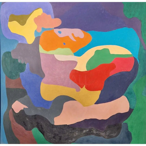 ENL006 Abstract Crouching Figure Painting c1960s by Enos Lovatt Original Art from Barewall Art Gallery