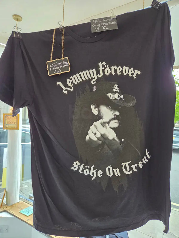 Exclusive LEMMY FOREVER STOKE ON TRENT Motorhead Official Teeshirts XL only for the LEMMY STATUE Textiles from Barewall Art Gallery
