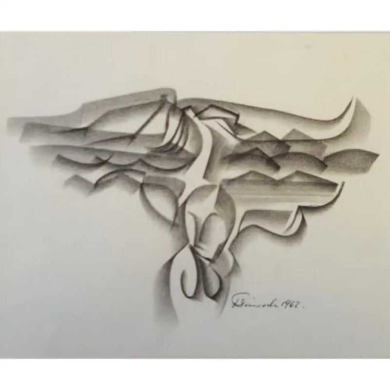 Female Head and Rooftops Drawing 1962 by Jack Simcock Original Art from Barewall Art Gallery