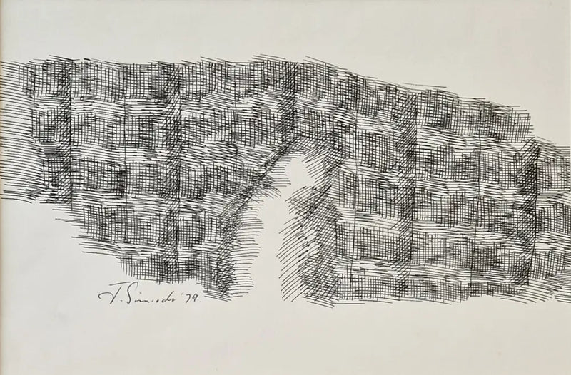 Figure in Landscape Drawing 1979 by Jack Simcock Original Art from Barewall Art Gallery