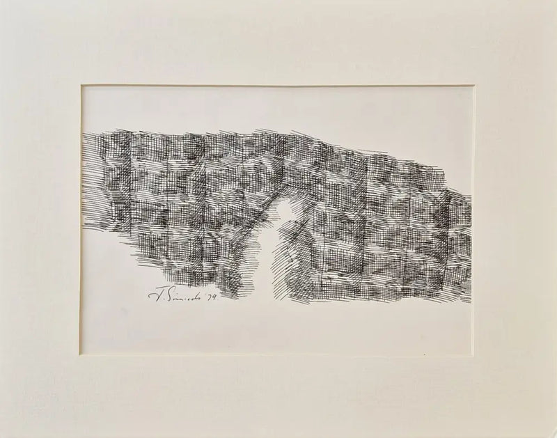 Figure in Landscape Drawing 1979 by Jack Simcock Original Art from Barewall Art Gallery