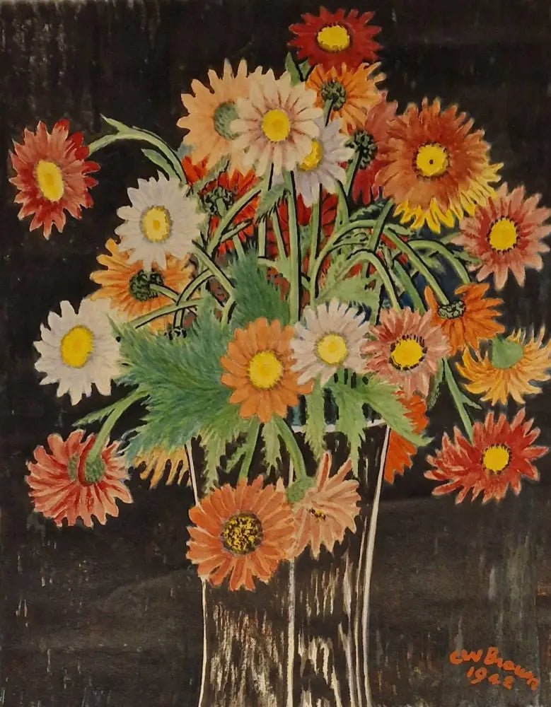 Flowers Still Life Watercolour 1942 by CW Brown Original Art from Barewall Art Gallery