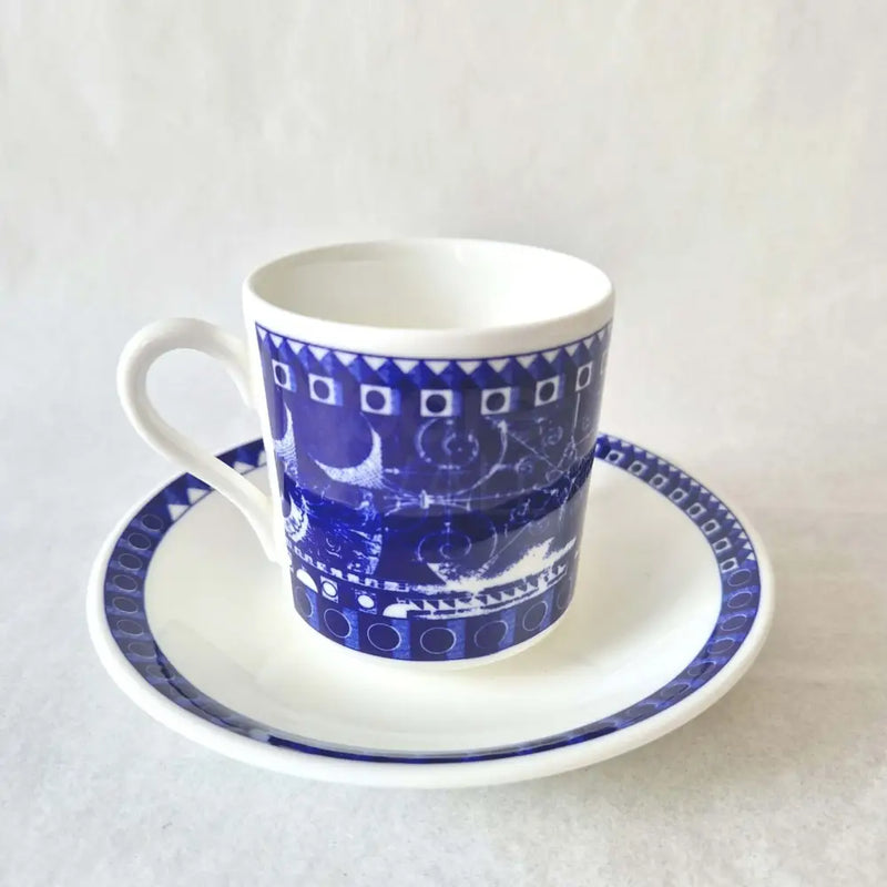FLUX Archibex Collection by Rebecca Hogg for FLUX Stoke on Trent Tall espresso cup and saucer Cobalt Ceramics from Barewall Art Gallery