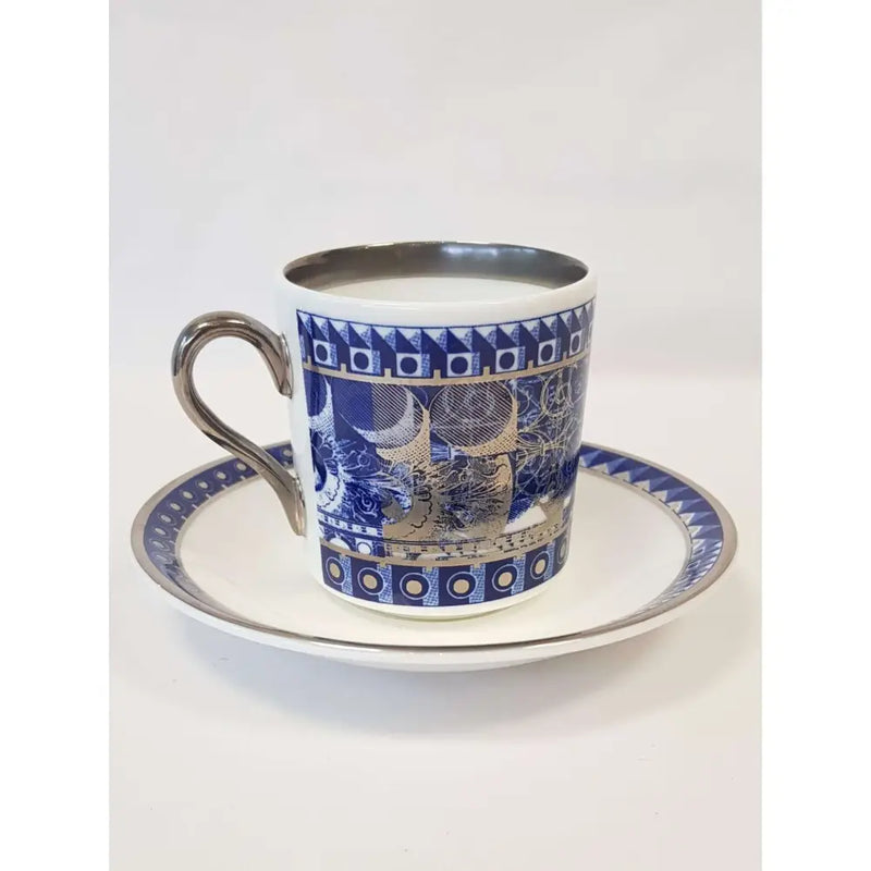 FLUX Archibex Collection by Rebecca Hogg for FLUX Stoke on Trent Tall espresso cup and saucer Platinum Ceramics from Barewall Art Gallery