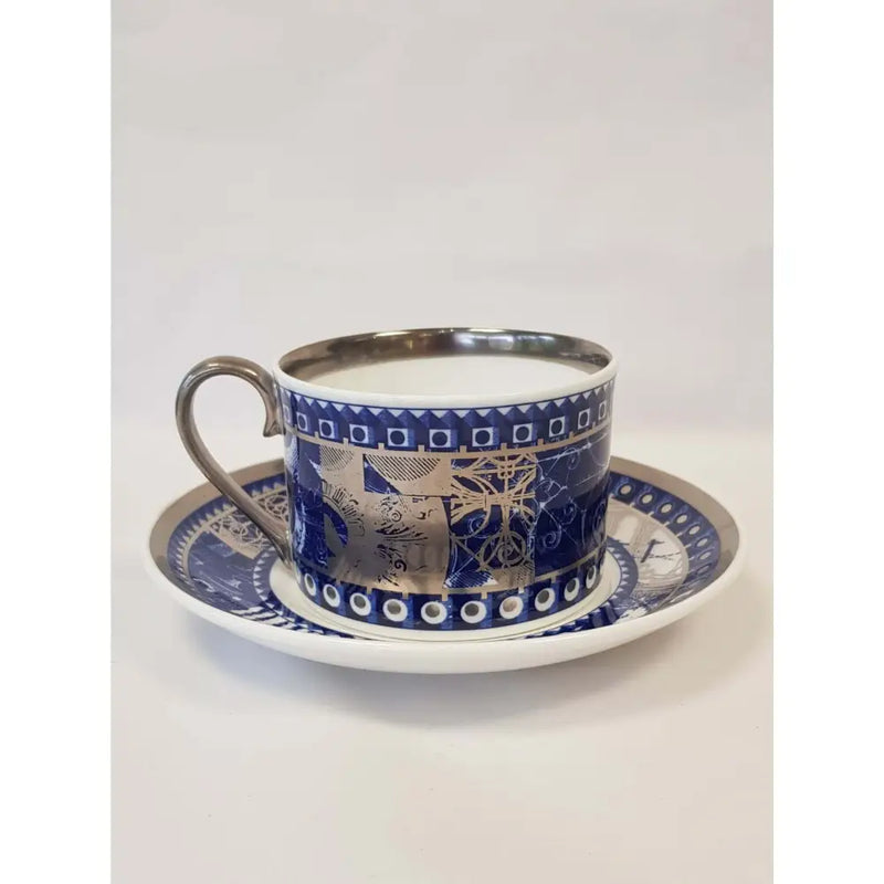 FLUX Archibex Collection by Rebecca Hogg for FLUX Stoke on Trent Tea cup and saucer Platinum Ceramics from Barewall Art Gallery