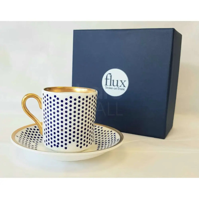 FLUX Bendot Collection by Marcus Steel for FLUX Stoke on Trent Tall espresso cup and saucer Gold Ceramics from Barewall Art Gallery