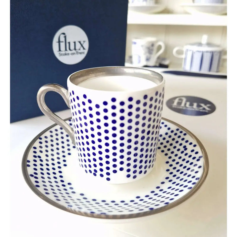 FLUX Bendot Collection by Marcus Steel for FLUX Stoke on Trent Tall espresso cup and saucer Platinum Ceramics from Barewall Art Gallery
