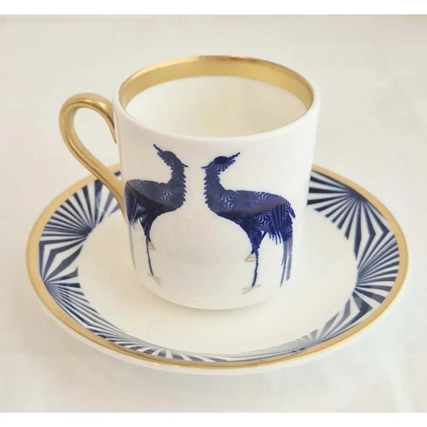 FLUX Geometrix Collection by Sarah Callard for FLUX Stoke on Trent Tall espresso cup and saucer Gold Ceramics from Barewall Art Gallery