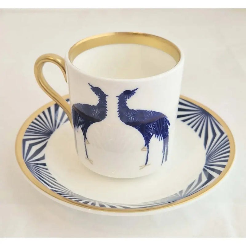 FLUX Geometrix Collection by Sarah Callard for FLUX Stoke on Trent Tall espresso cup and saucer Gold Ceramics from Barewall Art Gallery