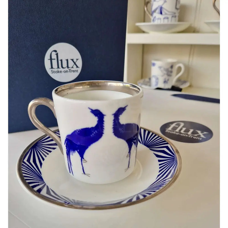 FLUX Geometrix Collection by Sarah Callard for FLUX Stoke on Trent Tall espresso cup and saucer Platinum Ceramics from Barewall Art Gallery