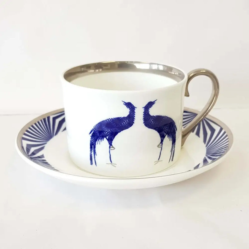 FLUX Geometrix Collection by Sarah Callard for FLUX Stoke on Trent Tea cup and saucer Platinum Ceramics from Barewall Art Gallery