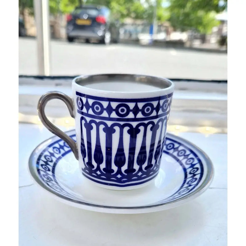 FLUX Novella Collection by Marcus Steel for FLUX Stoke on Trent Tall espresso cup and saucer Platinum Ceramics from Barewall Art Gallery