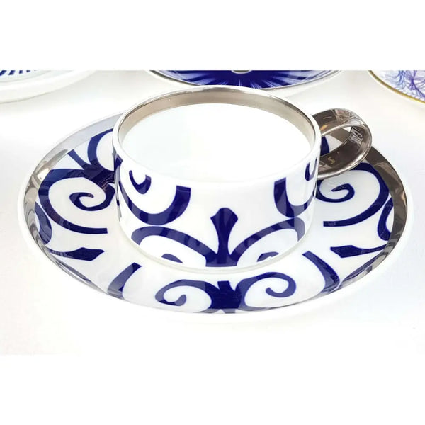 FLUX Rosette Collection by Denise Maloney for FLUX Stoke on Trent Espresso cup and saucer Platinum Ceramics from Barewall Art Gallery