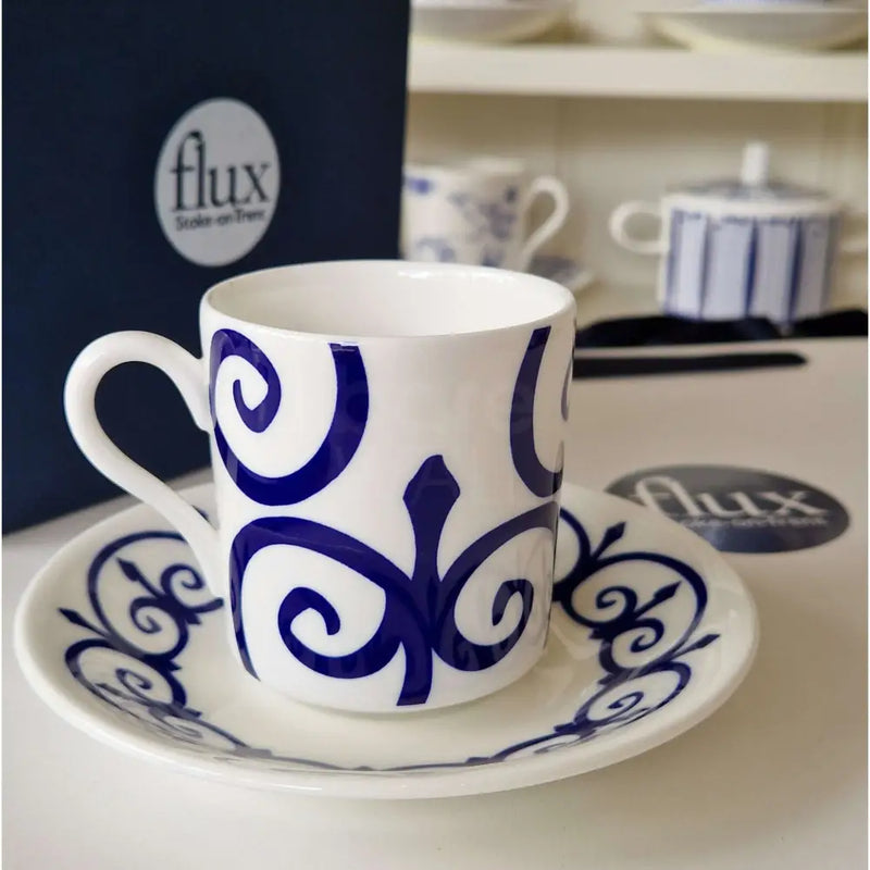 FLUX Rosette Collection by Denise Maloney for FLUX Stoke on Trent Tall espresso cup and saucer Cobalt Ceramics from Barewall Art Gallery