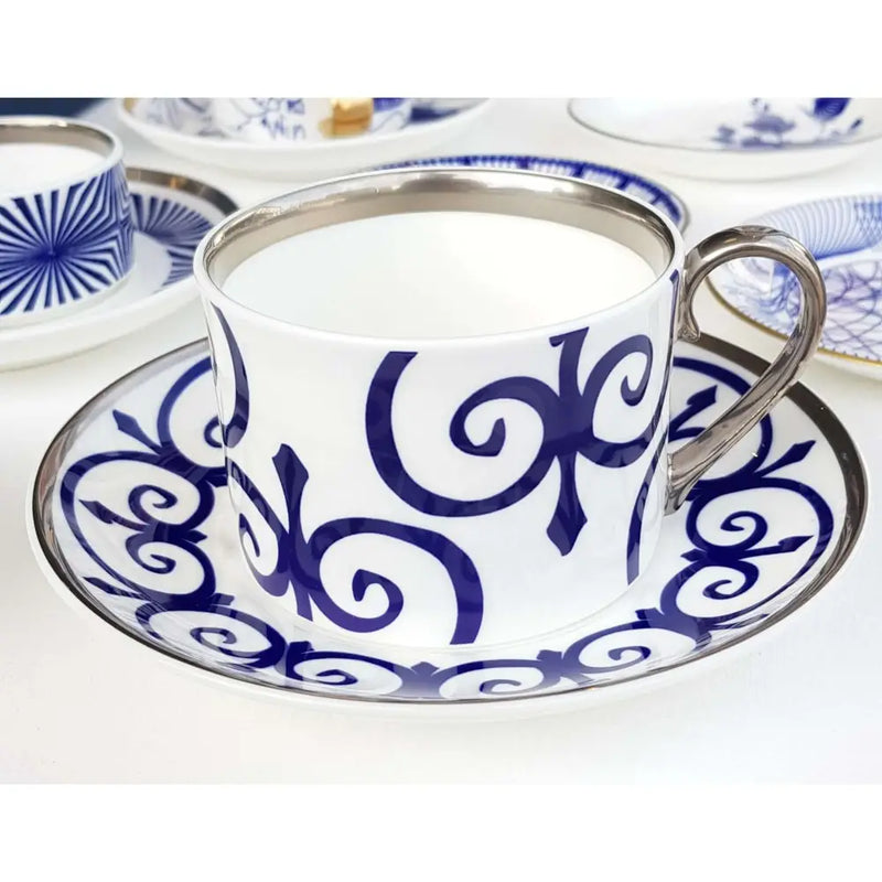 FLUX Rosette Collection by Denise Maloney for FLUX Stoke on Trent Tea cup and saucer Platinum Ceramics from Barewall Art Gallery