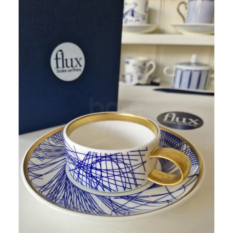 FLUX Spiro Collection by Harry Davies for FLUX Stoke on Trent Espresso cup and saucer Gold Ceramics from Barewall Art Gallery