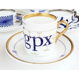 FLUX Type Matters range by Jim Williams for FLUX Stoke on Trent Tall espresso cup and saucer Gold Ceramics from Barewall Art Gallery