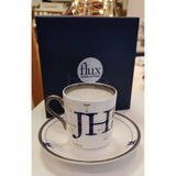 FLUX Type Matters range by Jim Williams for FLUX Stoke on Trent Tall espresso cup and saucer Platinum Ceramics from Barewall Art Gallery