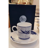 FLUX Willow Blues range by Jenna Stanton for FLUX Stoke on Trent Tall espresso cup and saucer Cobalt Ceramics from Barewall Art Gallery