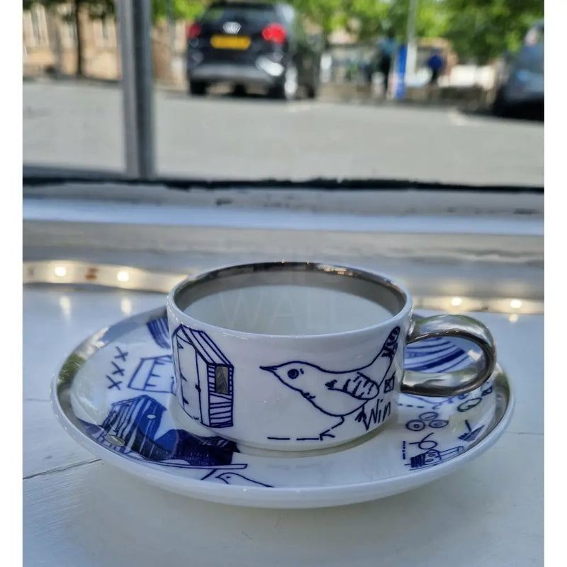 FLUX Zoo range by Rebecca Hogg for FLUX Stoke on Trent Espresso cup and saucer Platinum Ceramics from Barewall Art Gallery