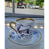 FLUX Zoo range by Rebecca Hogg for FLUX Stoke on Trent Tall espresso cup and saucer Gold Ceramics from Barewall Art Gallery