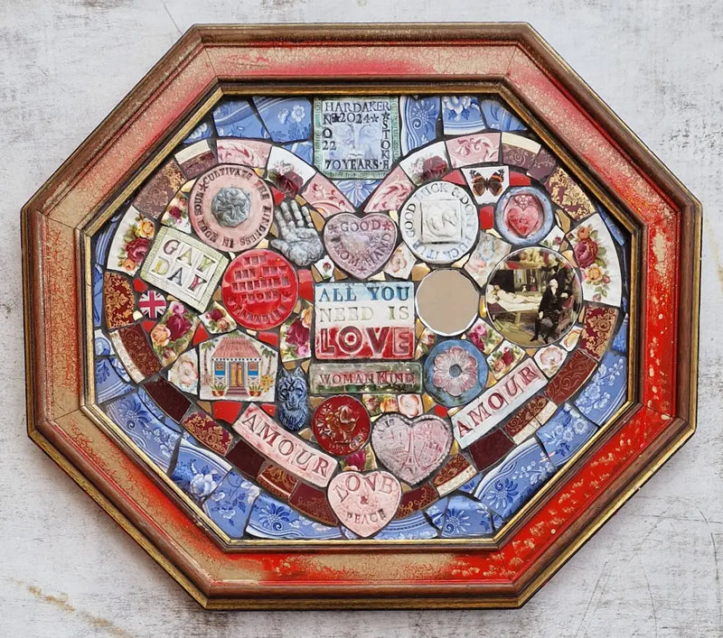 Framed Red Heart in Blue All You Need is Love 2025 by Philip Hardaker Ceramics from Barewall Art Gallery