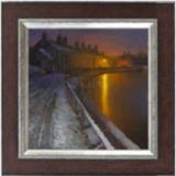 Frozen Canal Nocturne, Low Street, Rode Heath by Rob Pointon Original Art from Barewall Art Gallery