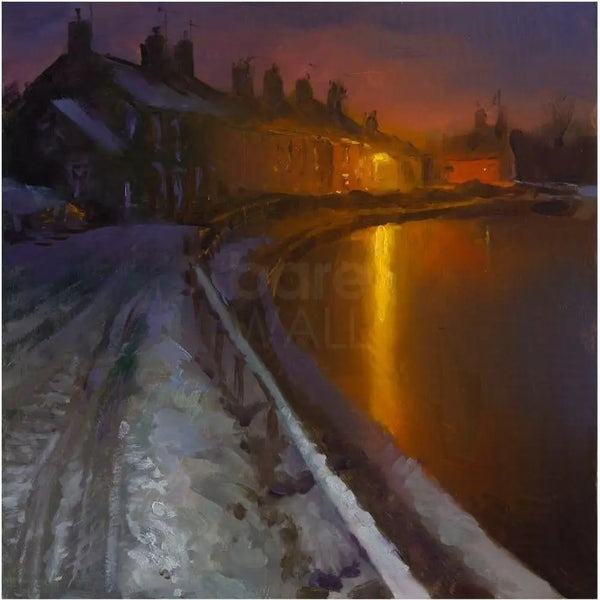 Frozen Canal Nocturne, Low Street, Rode Heath by Rob Pointon Original Art from Barewall Art Gallery