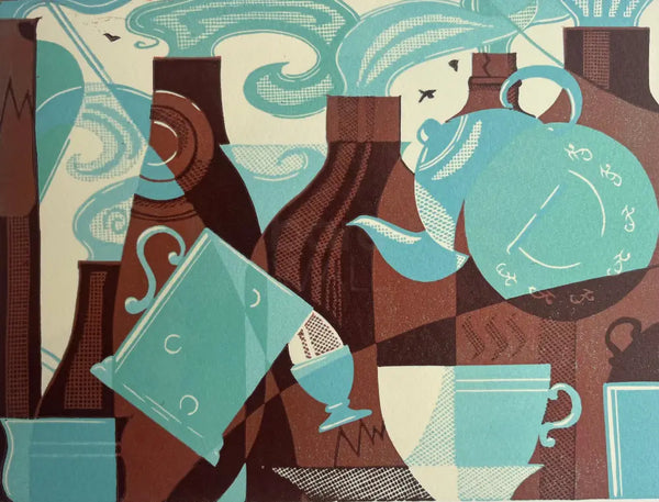 Future Fired: Clay Rising Lino Print 2025 by Louise Edwards Prints from Barewall Art Gallery