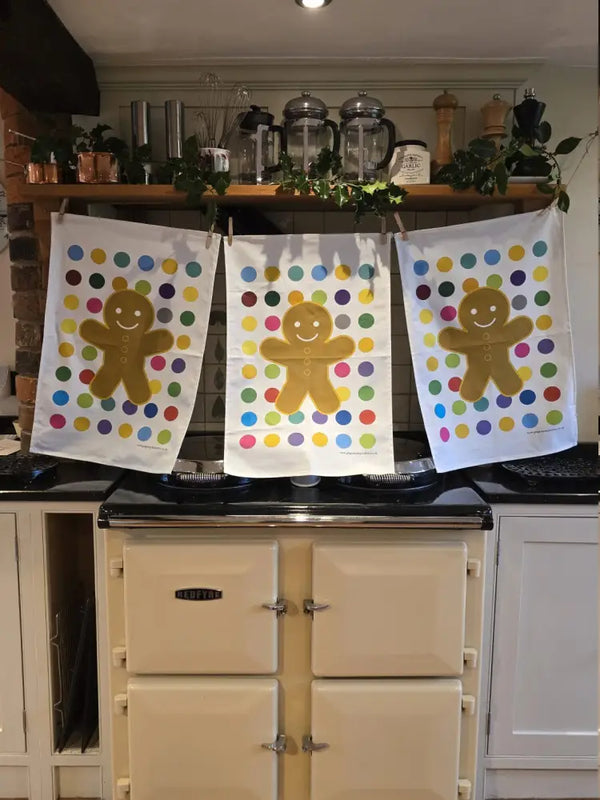 Gingerbread Man Tea Towels by Ginger and Spice Larder Gift from Barewall Art Gallery