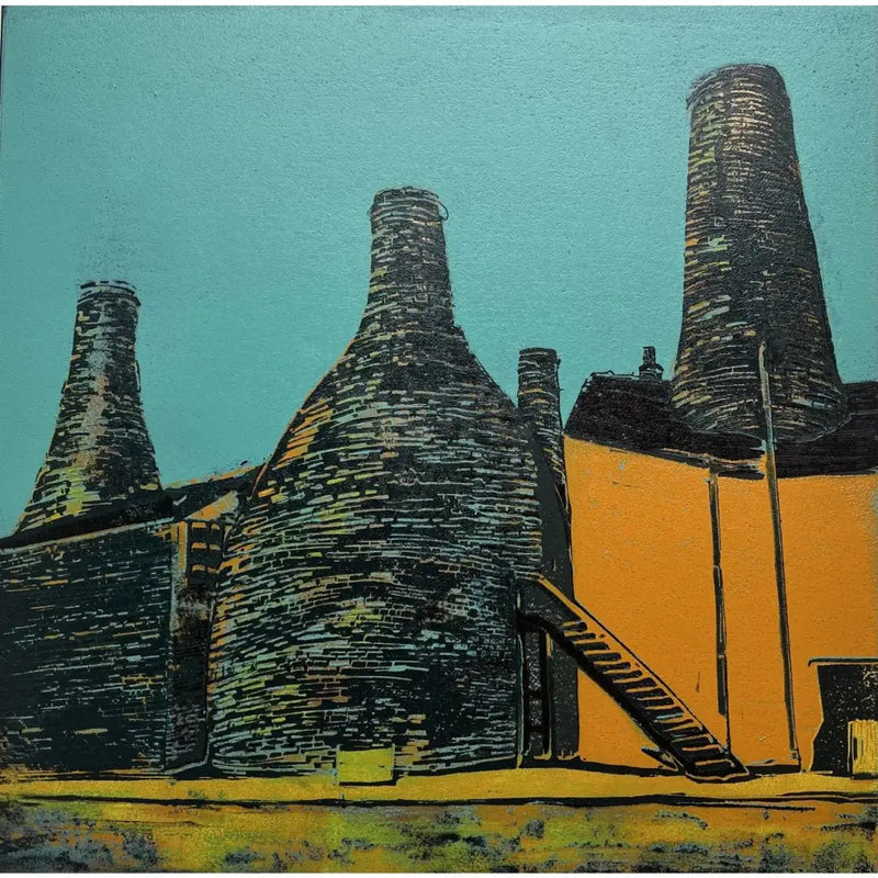 Gladstone Pottery handmade print 2025 by Jayne Pellington Linocut from Barewall Art Gallery