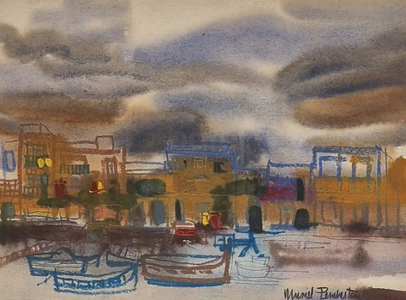 Greek Harbour c1980s by Muriel Pemberton Original Art from Barewall Art Gallery