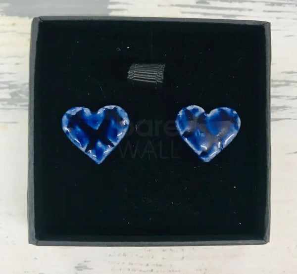 HB1 Dark Blue Heart Stud Earrings by Hayley Blackwell Ceramics from Barewall Art Gallery