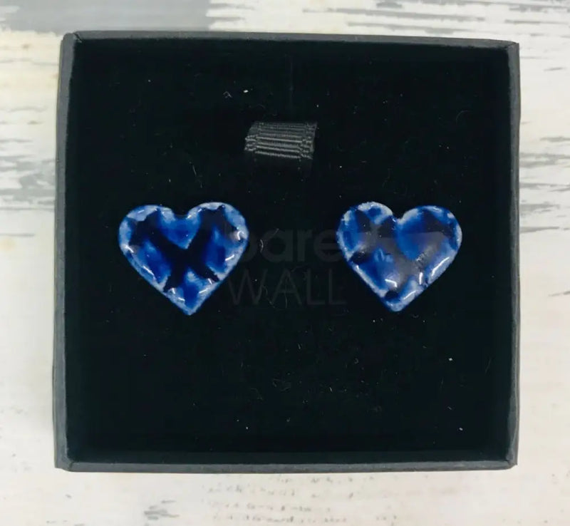 HB1 Dark Blue Heart Stud Earrings by Hayley Blackwell Ceramics from Barewall Art Gallery