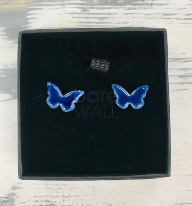 HB2 Dark Blue Butterfly Stud Earrings by Hayley Blackwell Ceramics from Barewall Art Gallery