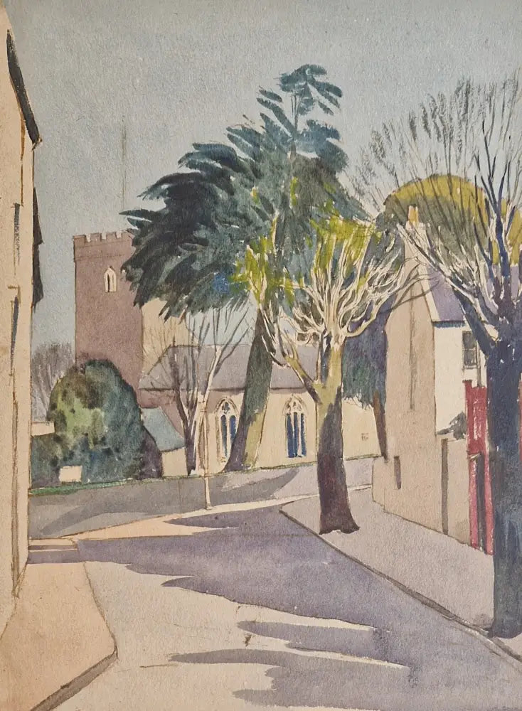 HBW005 Church view by Harold Bennett Original Art from Barewall Art Gallery