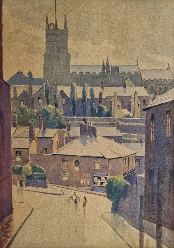 HBW020 Overlooking Rooftops by Harold Bennett c1940s Original Art from Barewall Art Gallery