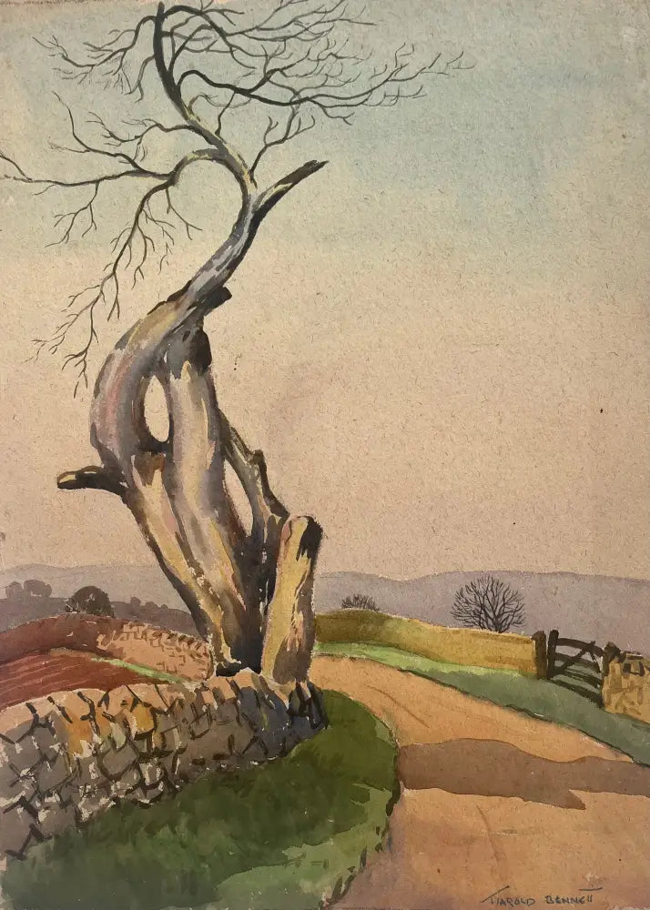 HBW024 Tree at Top of Endon c1930s by Harold Bennett Original Art from Barewall Art Gallery