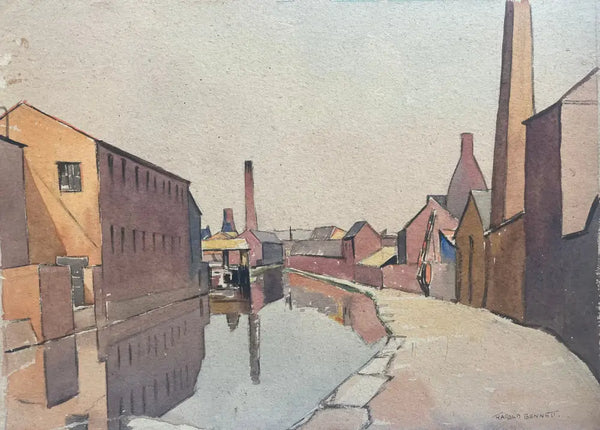 HBW027 Potteries Canalside 1930s by Harold Bennett Original Art from Barewall Art Gallery