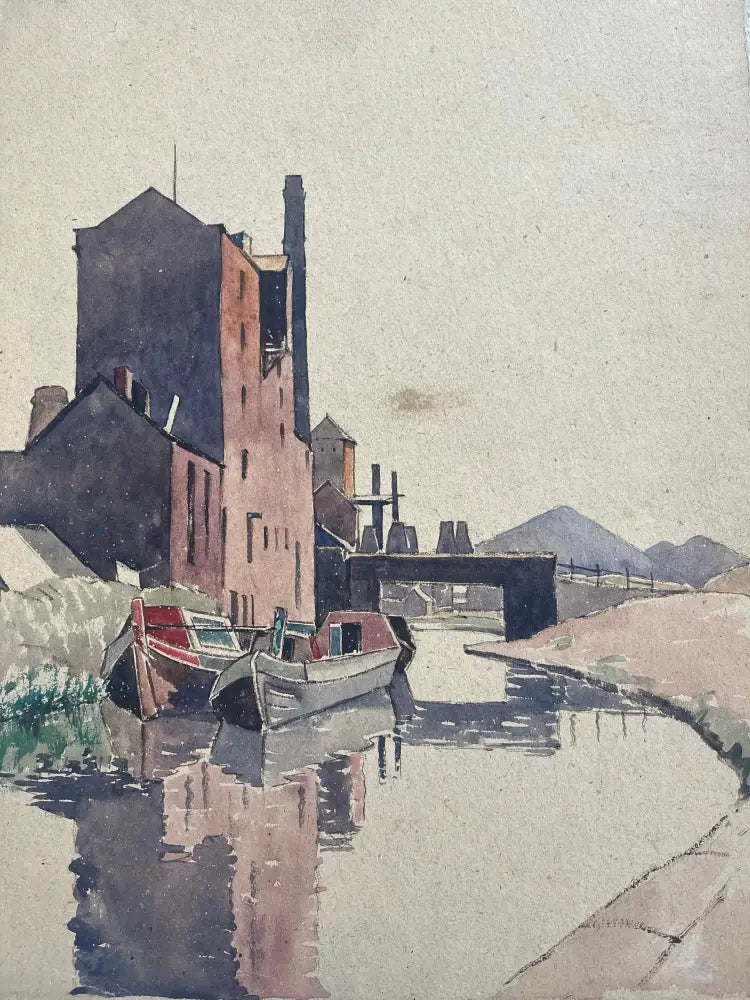 HBW028 Canal boats at Middleport 1930s by Harold Bennett Original Art from Barewall Art Gallery