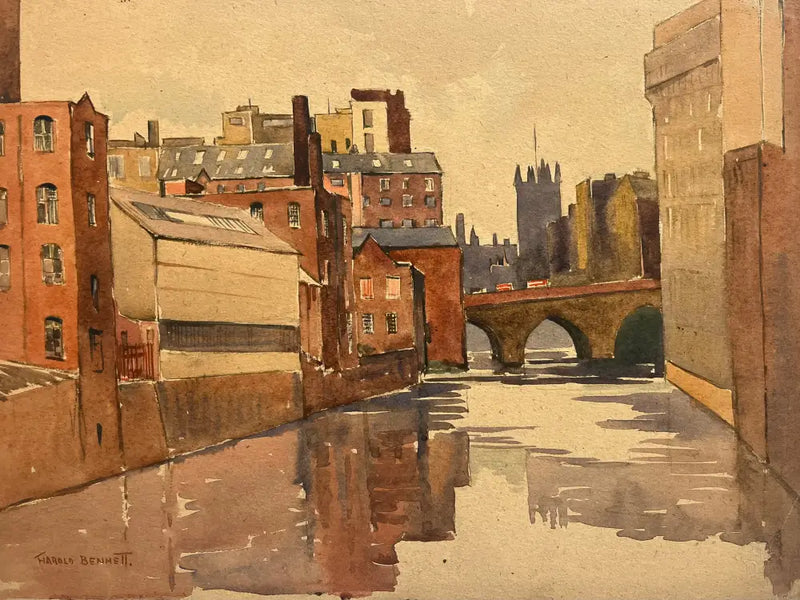HBW029 River at Manchester 1930s by Harold Bennett Original Art from Barewall Art Gallery