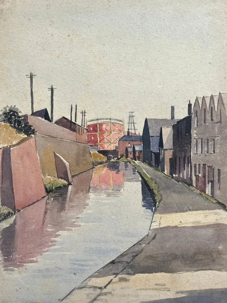 HBW030 Gasometer by Canal 1930s by Harold Bennett Original Art from Barewall Art Gallery