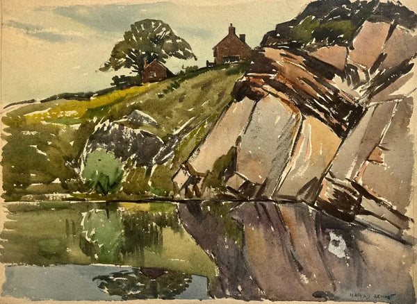 HBW035 Canal Endon c1930s by Harold Bennett Original Art from Barewall Art Gallery