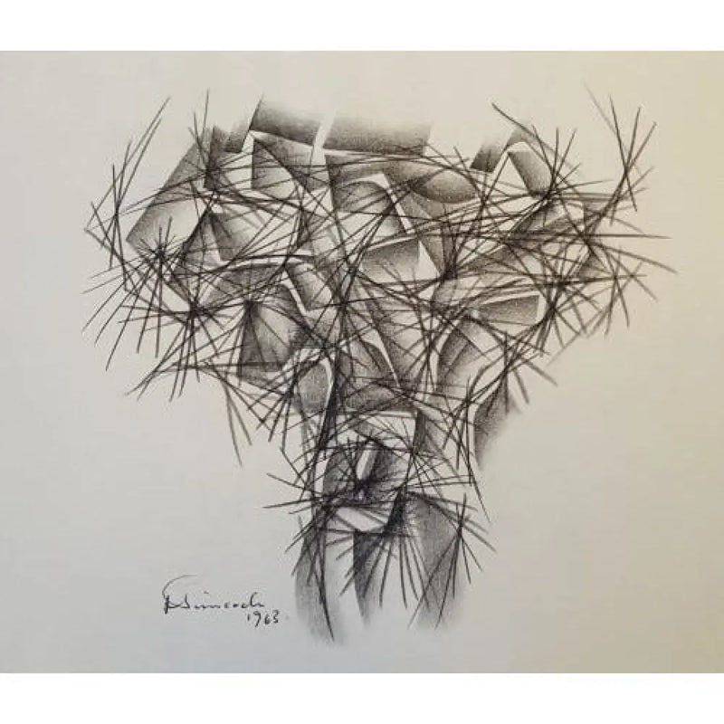 Head and Rooftops Abstracted Drawing 1963 by Jack Simcock Original Art from Barewall Art Gallery