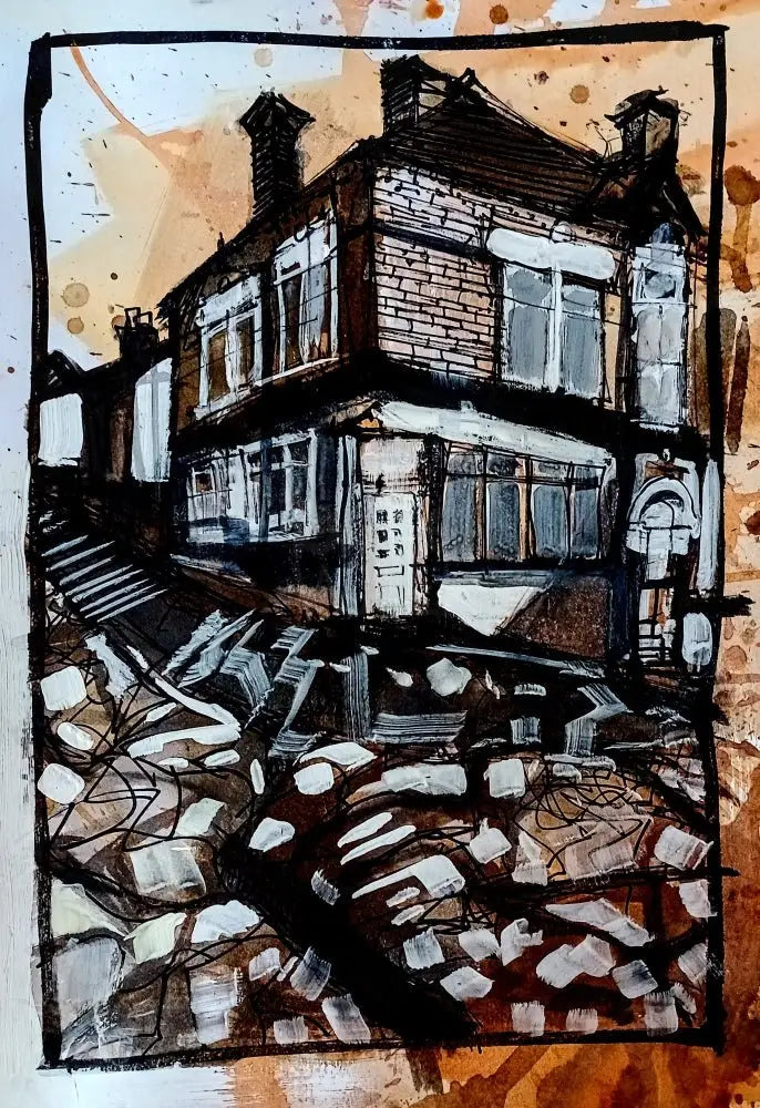 IP5. House on a Corner (Shadows on the Street) by Ian Pearsall Original Art from Barewall Art Gallery