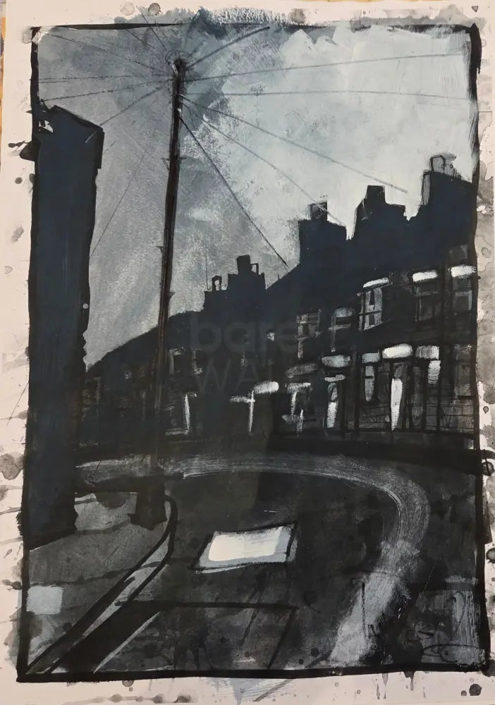 IPSTS034. Street Corner with Pole (Nocturne) 2025 by Ian Pearsall Original Art from Barewall Art Gallery