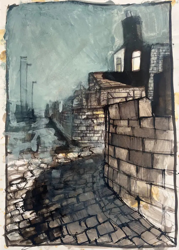 IPSTS039. Cobbled Street (Dusk) 2025 by Ian Pearsall Original Art from Barewall Art Gallery