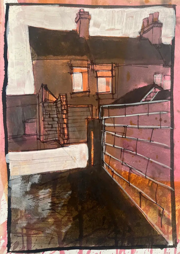 IPSTS041. Back Ally (Sunset) 2025 by Ian Pearsall Original Art from Barewall Art Gallery