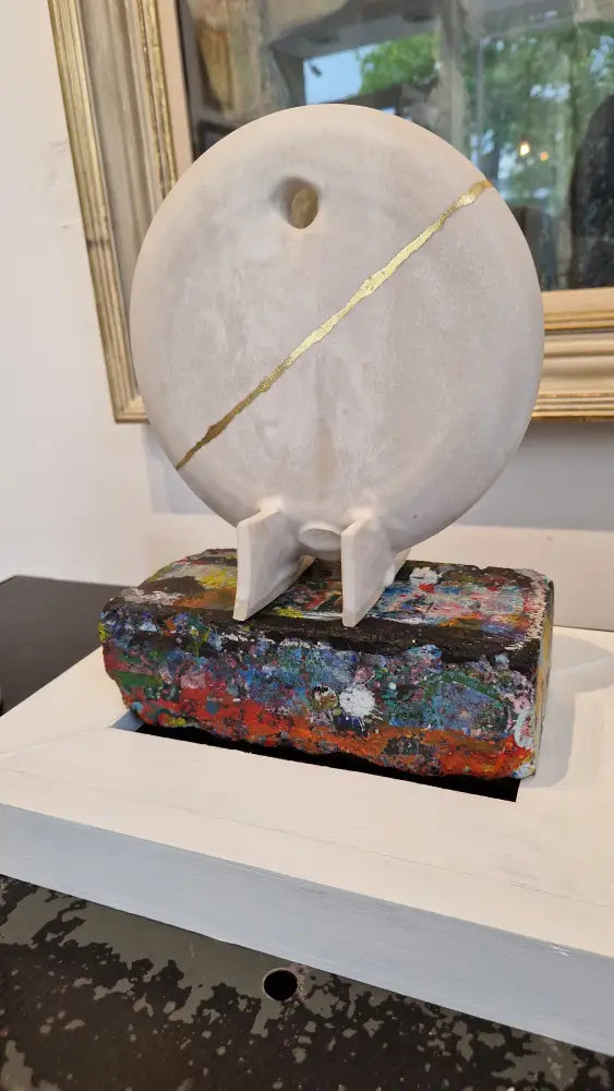 JC2 Stoneware Gold Line Disc Scuplture no6 by Jennifer Cobb Ceramics from Barewall Art Gallery