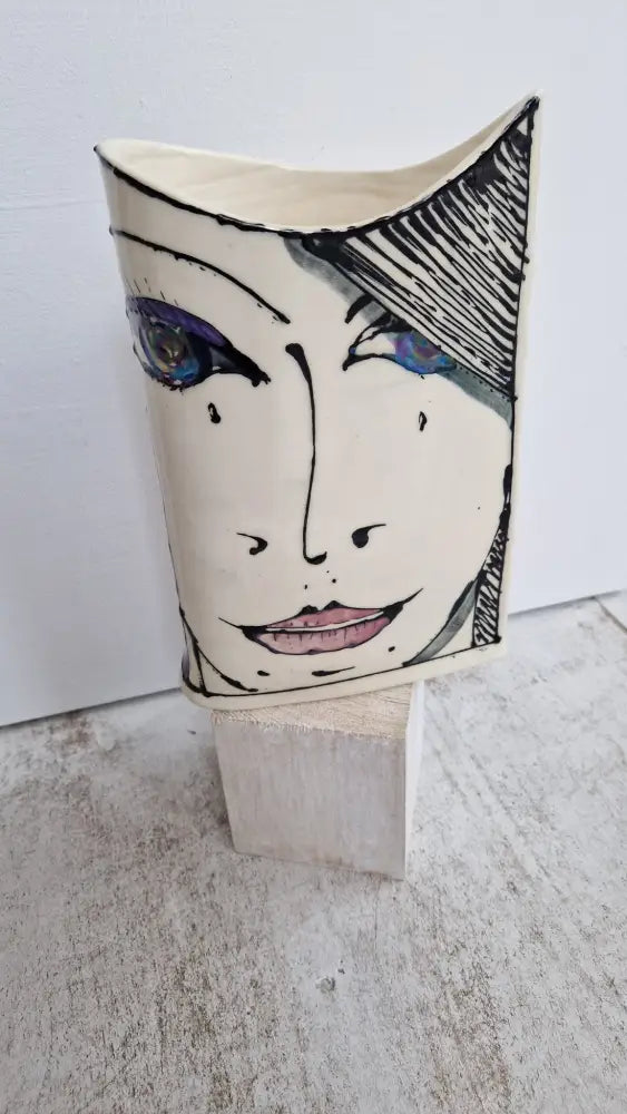 JC2403 Persephone II lustre hand painted face vase 2023 by Jonathan Cox Ceramics from Barewall Art Gallery